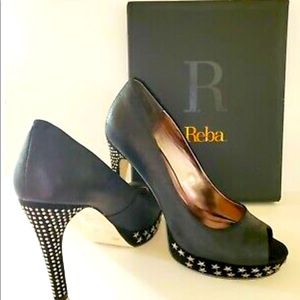 Reba Corrina High Heel Platform Pumps - Rhinestones & Stars- Sz 9.5M